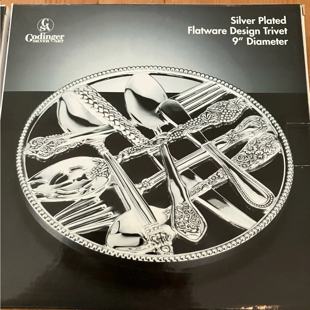 NEW LOT of 2 in Boxes Godinger Silver Plated Flatware Trivet 9”